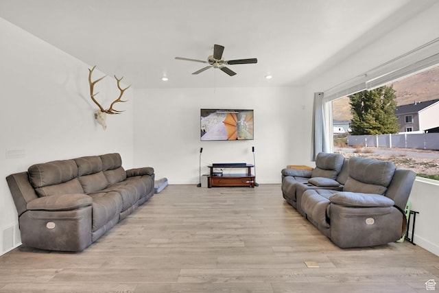 8498 N Colette St, Lake Point, UT 84074 - living room with a ceiling fan, wood finished floors, recessed lighting, and baseboards