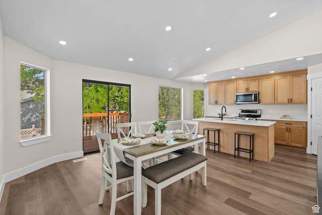 2139 N 300 W, Lehi, UT 84043 - dining area with wood finished floors, healthy amount of natural light, recessed lighting, and lofted ceiling