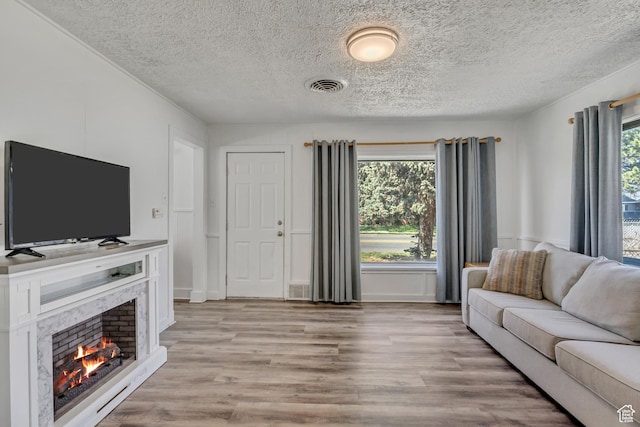 232 E 5900 S, Murray, UT 84107 - living room with light wood-style floors, a textured ceiling, and a fireplace