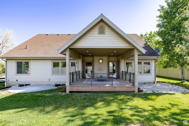 5865 Belmont Dr, Mountain Green, UT 84050 - rear view of house featuring a patio area, roof with shingles, and a wooden deck