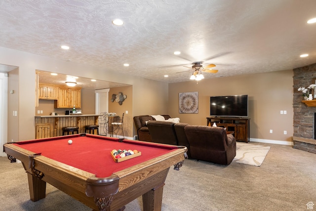 13966 S Arrow Creek Dr E, Draper, UT 84020 - playroom with light carpet, bar, recessed lighting, billiards, and ceiling fan