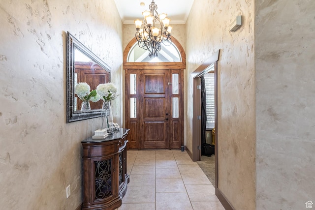 13966 S Arrow Creek Dr E, Draper, UT 84020 - entryway featuring a chandelier, ornamental molding, and light tile patterned flooring