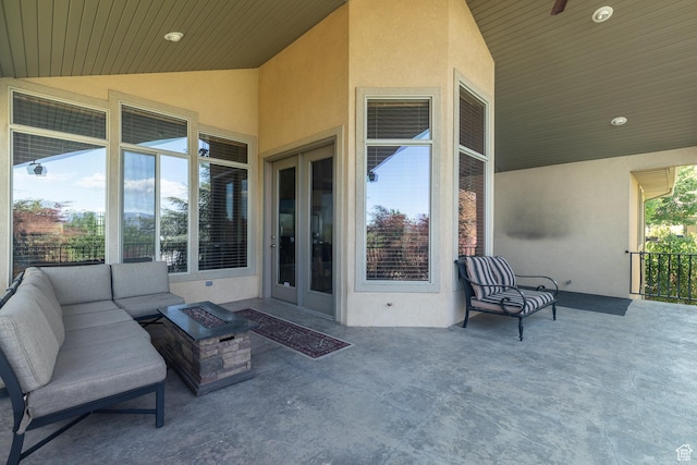 13966 S Arrow Creek Dr E, Draper, UT 84020 - view of patio featuring an outdoor living space with a fire pit