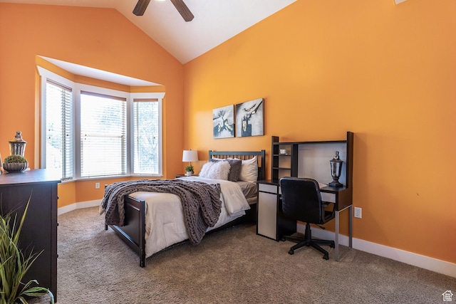 13966 S Arrow Creek Dr E, Draper, UT 84020 - bedroom with vaulted ceiling, carpet, baseboards, a ceiling fan, and an office area