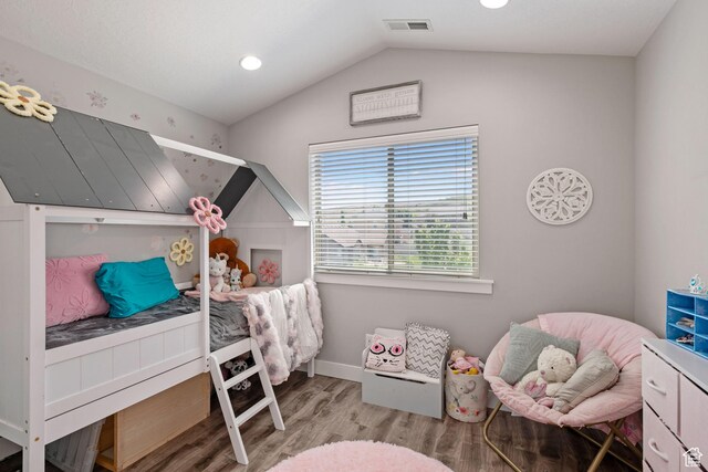 14982 S Aurora Vista Dr W, Herriman, UT 84096 - bedroom featuring lofted ceiling, wood finished floors, baseboards, and recessed lighting