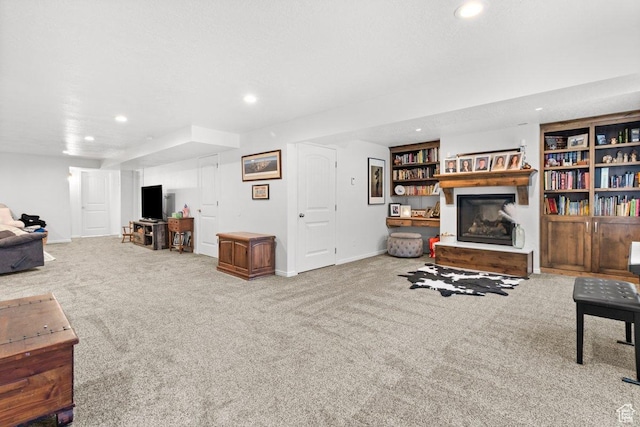 687 E 200 S, Spring City, UT 84662 - carpeted living room with a glass covered fireplace, recessed lighting, and baseboards