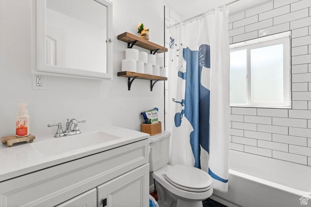 687 E 200 S, Spring City, UT 84662 - full bathroom with toilet, vanity, and shower / bath combination with curtain