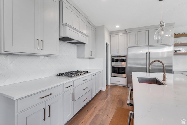 1485 W 1930 N, Pleasant Grove, UT 84062 - kitchen with stainless steel appliances, a sink, open shelves, backsplash, and recessed lighting