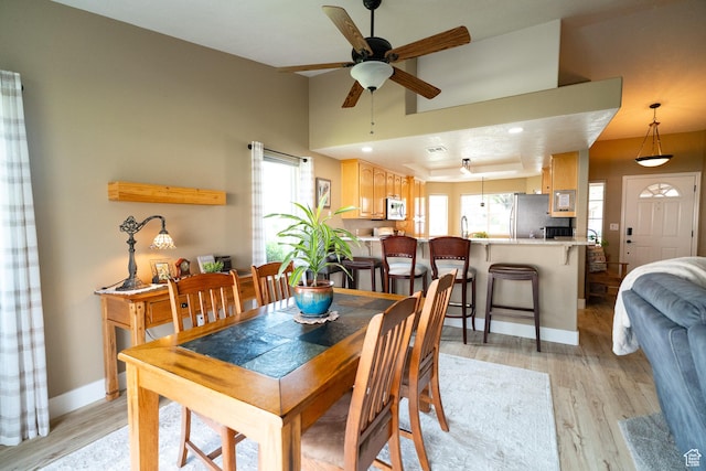 1825 W Mathis Park Pl Unit 13, St George, UT 84770 - dining area with a ceiling fan, light wood-style floors, and baseboards
