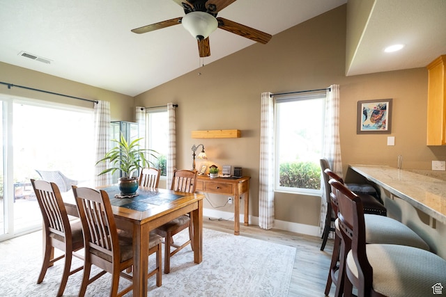 1825 W Mathis Park Pl Unit 13, St George, UT 84770 - dining space featuring lofted ceiling, ceiling fan, light wood-style floors, and baseboards