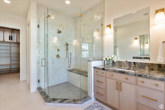 812 N 780 W, American Fork, UT 84003 - full bath with vanity, tile patterned flooring, a stall shower, and recessed lighting