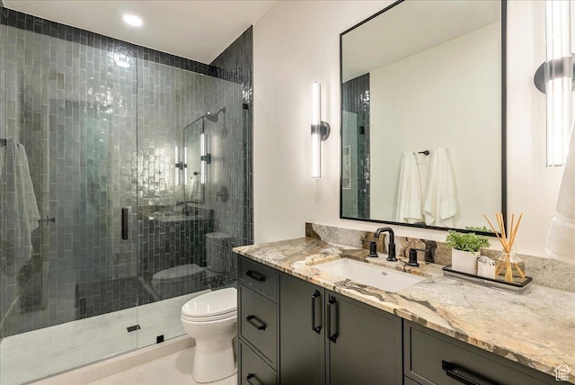 812 N 780 W, American Fork, UT 84003 - bathroom featuring toilet, vanity, a shower stall, and recessed lighting