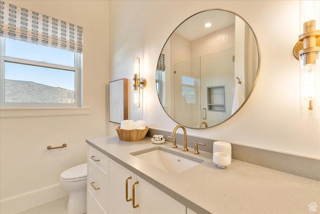 812 N 780 W, American Fork, UT 84003 - full bathroom featuring vanity, toilet, a shower with shower door, baseboards, and tile patterned flooring