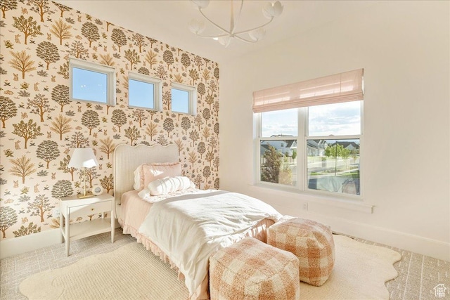 812 N 780 W, American Fork, UT 84003 - bedroom featuring wallpapered walls, baseboards, and a chandelier