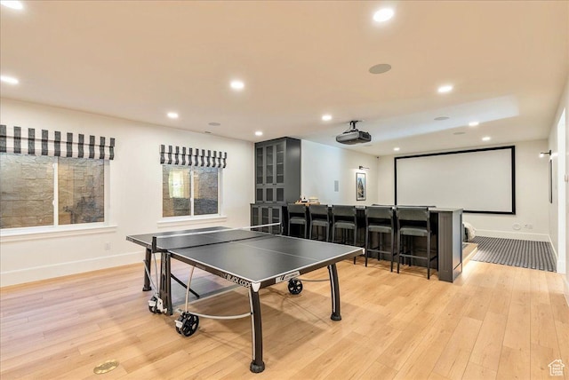812 N 780 W, American Fork, UT 84003 - rec room featuring baseboards, light wood-style flooring, recessed lighting, and bar