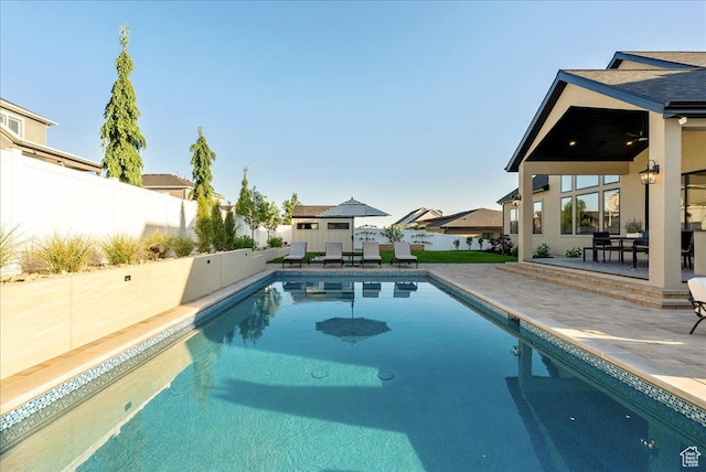 812 N 780 W, American Fork, UT 84003 - view of pool with a patio area, an outdoor structure, a fenced backyard, and a residential view