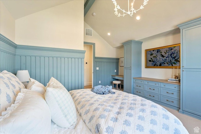 807 N 780 W, American Fork, UT 84003 - carpeted bedroom featuring a wainscoted wall, lofted ceiling, a chandelier, and recessed lighting