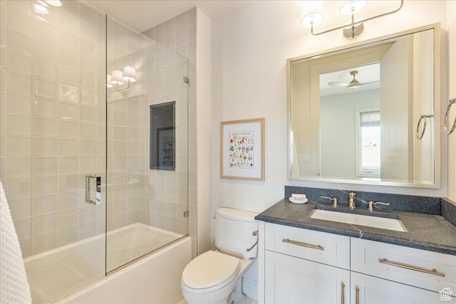 807 N 780 W, American Fork, UT 84003 - bathroom featuring toilet, combined bath / shower with glass door, vanity, and ceiling fan