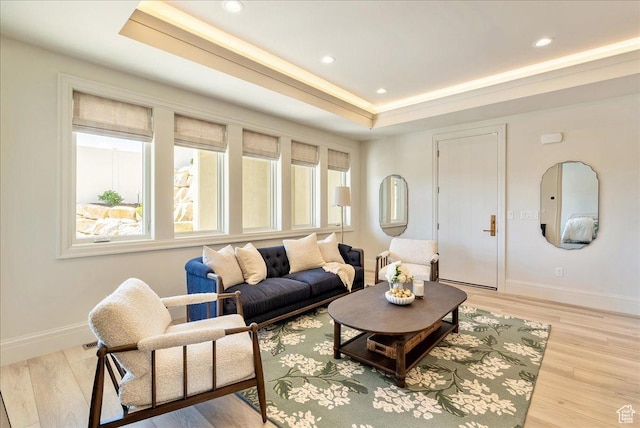 807 N 780 W, American Fork, UT 84003 - living room with a raised ceiling, baseboards, recessed lighting, and light wood-style flooring
