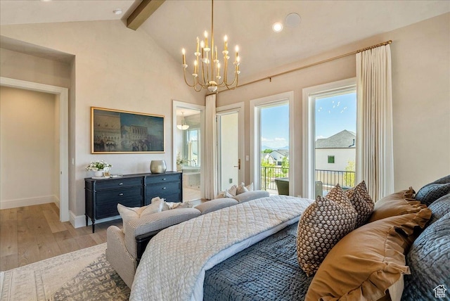 807 N 780 W, American Fork, UT 84003 - bedroom with a chandelier, light wood finished floors, baseboards, access to exterior, and ensuite bathroom