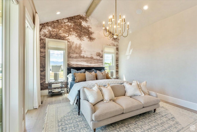 807 N 780 W, American Fork, UT 84003 - bedroom with a chandelier, baseboards, wallpapered walls, light wood finished floors, and recessed lighting