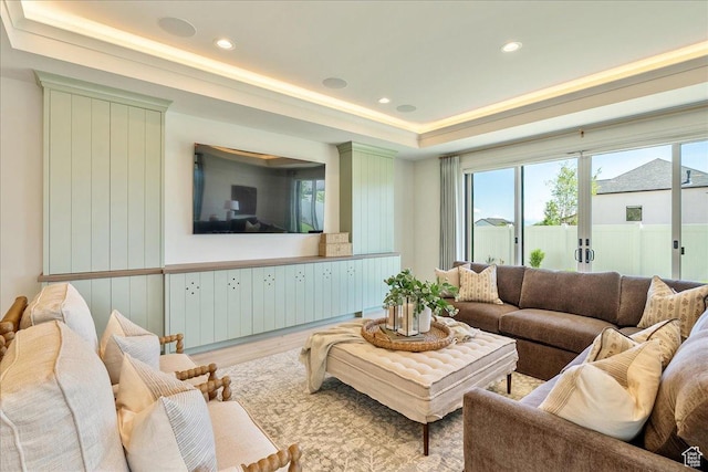 807 N 780 W, American Fork, UT 84003 - living area with a tray ceiling, healthy amount of natural light, wood finished floors, and recessed lighting