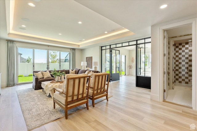 807 N 780 W, American Fork, UT 84003 - living room with a tray ceiling, light wood-type flooring, and recessed lighting