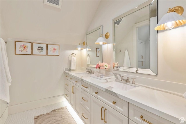 807 N 780 W, American Fork, UT 84003 - full bathroom featuring lofted ceiling, double vanity, and tile patterned floors