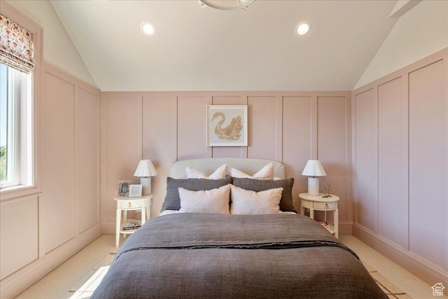 807 N 780 W, American Fork, UT 84003 - bedroom with a decorative wall, lofted ceiling, light carpet, and recessed lighting