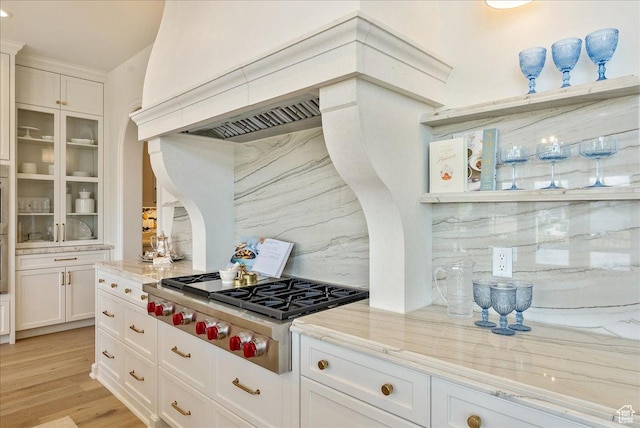 807 N 780 W, American Fork, UT 84003 - kitchen with stainless steel gas cooktop, tasteful backsplash, light stone counters, and white cabinets