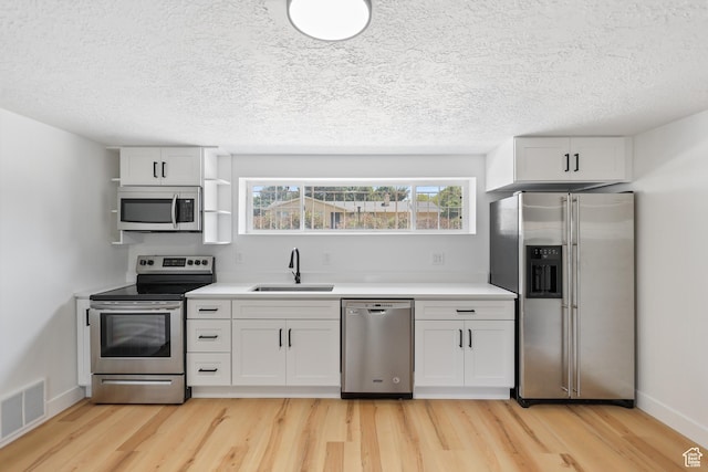 533 N 700 E, Orem, UT 84097 - kitchen featuring stainless steel appliances, a sink, open shelves, light wood-type flooring, and a textured ceiling