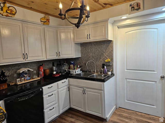 920 N 100 E, Pleasant Grove, UT 84062 - kitchen featuring dishwasher, a sink, a chandelier, wood ceiling, and white cabinets