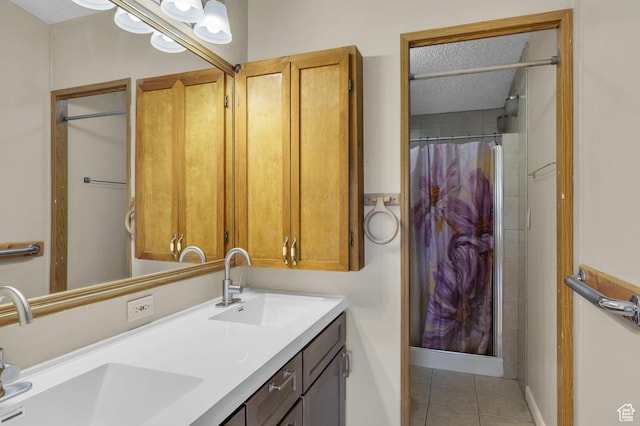 454 E 100 N, Moab, UT 84532 - bathroom with double vanity, tile patterned floors, and a shower with shower curtain