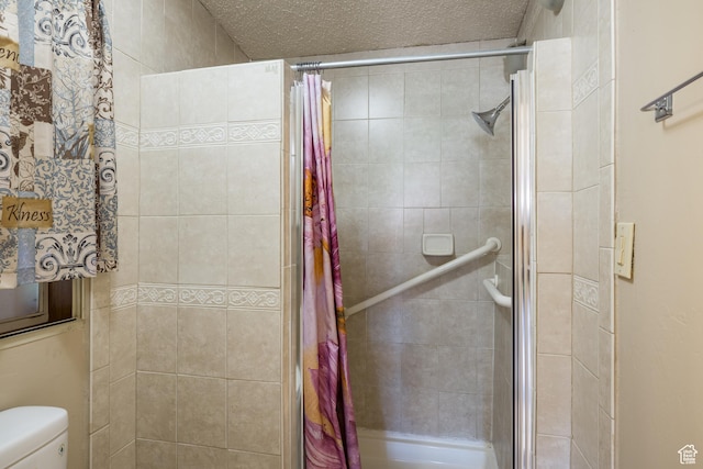 454 E 100 N, Moab, UT 84532 - full bathroom featuring a shower stall, toilet, and a textured ceiling