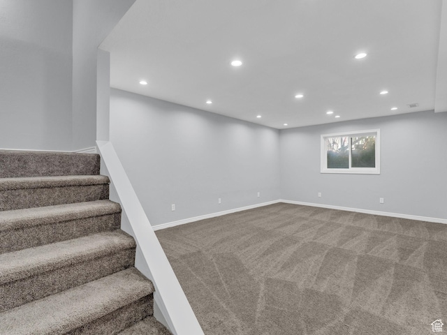 8335 S 1050 E, Sandy, UT 84094 - basement featuring recessed lighting, carpet flooring, stairway, and baseboards