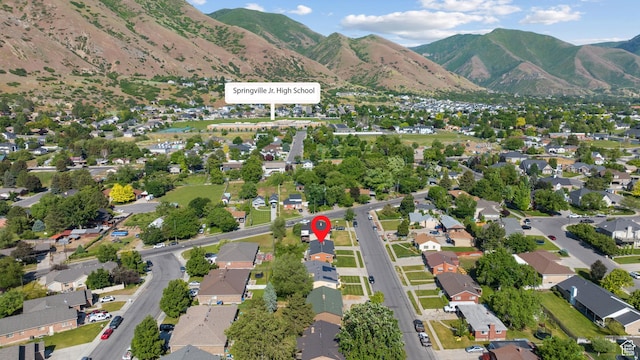 1185 E Hillcrest Dr, Springville, UT 84663 - aerial view of property's location with nearby suburban area and a mountain backdrop