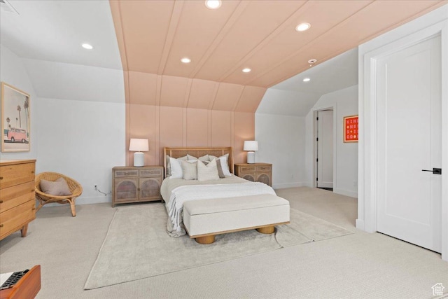 11527 S River Front Pkwy W, South Jordan, UT 84095 - bedroom featuring light carpet, vaulted ceiling, recessed lighting, and baseboards