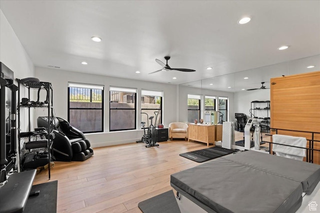 11527 S River Front Pkwy W, South Jordan, UT 84095 - workout area with ceiling fan, hardwood / wood-style flooring, and recessed lighting