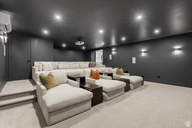 11527 S River Front Pkwy W, South Jordan, UT 84095 - carpeted home theater room featuring recessed lighting, a wall mounted AC, and baseboards