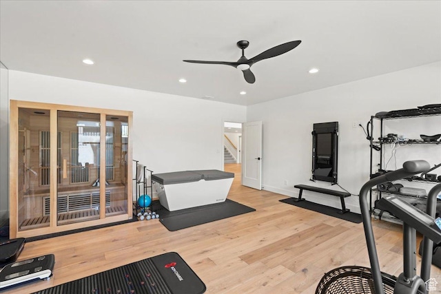 11527 S River Front Pkwy W, South Jordan, UT 84095 - workout area with ceiling fan, wood finished floors, recessed lighting, and baseboards