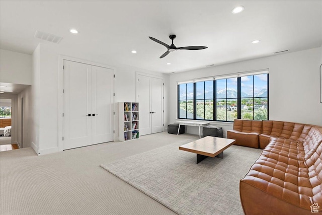 11527 S River Front Pkwy W, South Jordan, UT 84095 - living room with ceiling fan, recessed lighting, healthy amount of natural light, and carpet floors