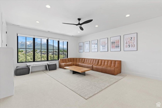 11527 S River Front Pkwy W, South Jordan, UT 84095 - living room with carpet flooring, recessed lighting, and ceiling fan