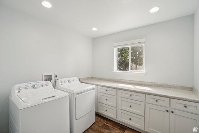 157 N Keogh Ln W, Ogden, UT 84404 - laundry room featuring washer and dryer, dark wood-style flooring, recessed lighting, and cabinet space