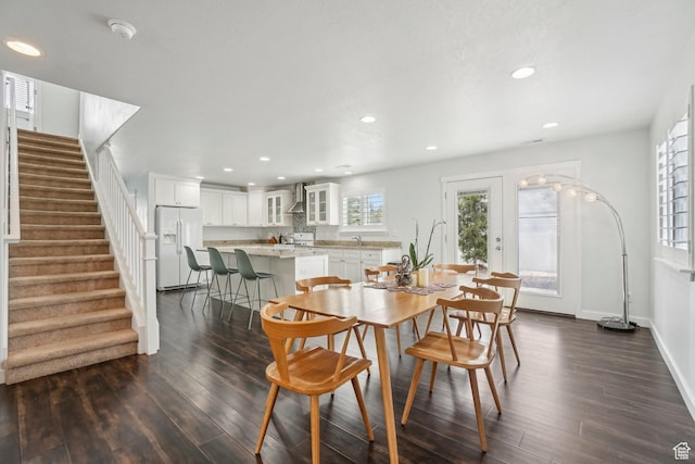 157 N Keogh Ln W, Ogden, UT 84404 - dining area featuring dark wood-style floors, stairs, recessed lighting, and baseboards
