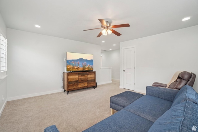 157 N Keogh Ln W, Ogden, UT 84404 - living room featuring a ceiling fan, recessed lighting, light colored carpet, and baseboards