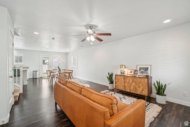 157 N Keogh Ln W, Ogden, UT 84404 - living room with ceiling fan, baseboards, recessed lighting, and dark wood finished floors
