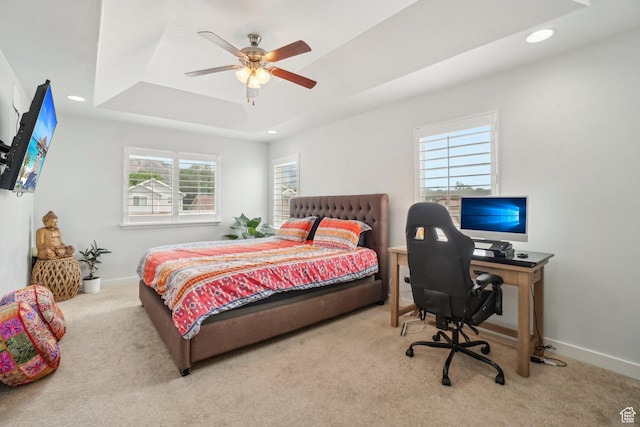 157 N Keogh Ln W, Ogden, UT 84404 - bedroom featuring a tray ceiling, carpet, recessed lighting, a desk, and baseboards