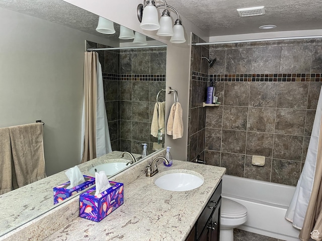 66 N 325th St E, Farmington, UT 84025 - bathroom with vanity, a textured ceiling, shower / bath combination with curtain, and toilet