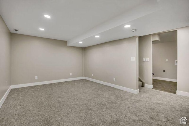 8689 W Edith Dr, Magna, UT 84044 - finished basement featuring carpet flooring, recessed lighting, baseboards, and stairway
