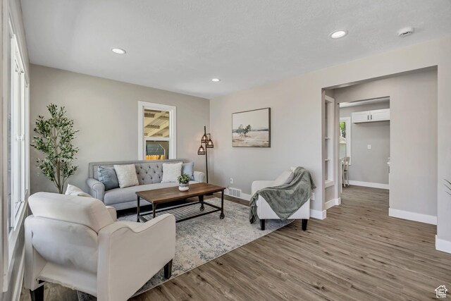 8689 W Edith Dr, Magna, UT 84044 - living room with baseboards, wood finished floors, and recessed lighting